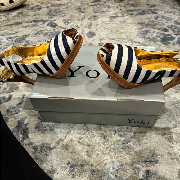 Yoki blue & white striped peep toe heel. - Picture 2 of 14